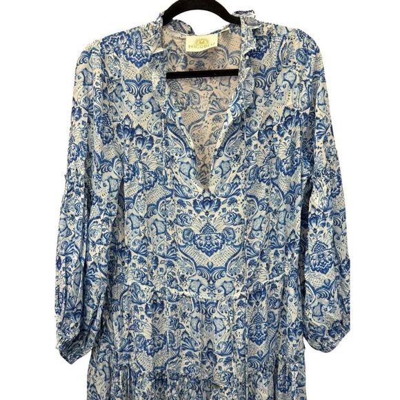 Nicoblu Waverly Maxi Blue White Floral Boho Dress Size M Viscose Flowy Pockets - Picture 8 of 14